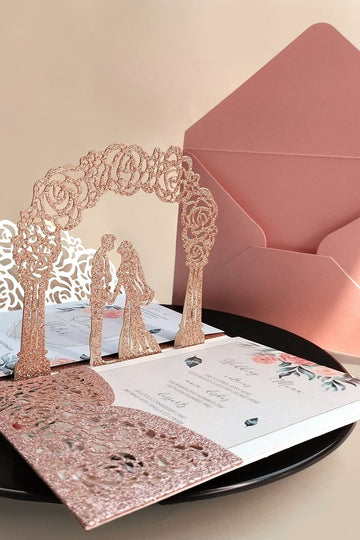 Personlig Navy Hollow bryllupsinvitation med RSVP